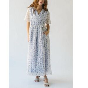 Chic White and Blue Floral Maxi Dress